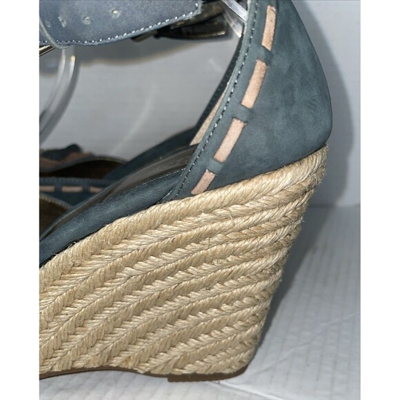 Sofft Sandals Women’s 10M Blue Espadrille Wedge Suede High Heel‎ Floral Shoes - Picture 6 of 13